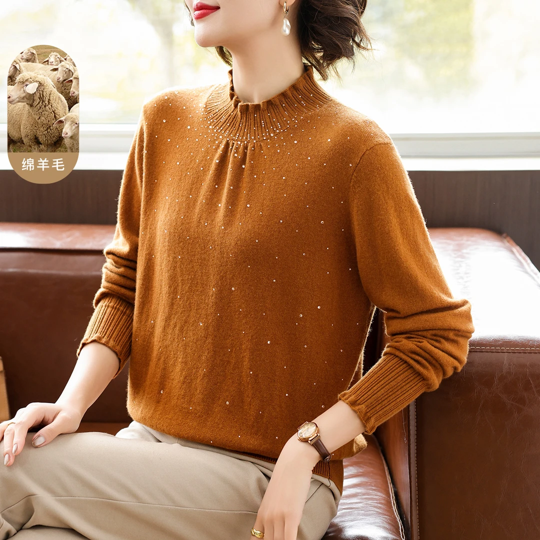 QianLian/浅恋秋冬季新款中老年妈妈装毛衣100绵羊毛打底衫显瘦