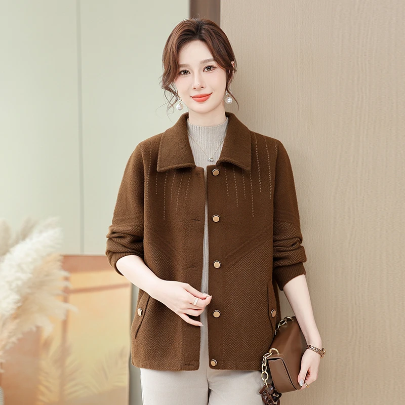 QianLian/浅恋秋冬季新款中老年妈妈装外套经典翻领单排扣开衫