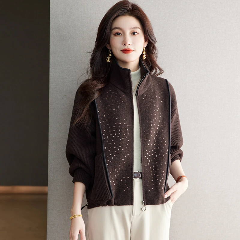 QianLian/浅恋秋冬季新款中老年妈妈装外套时尚拉链短款开衫