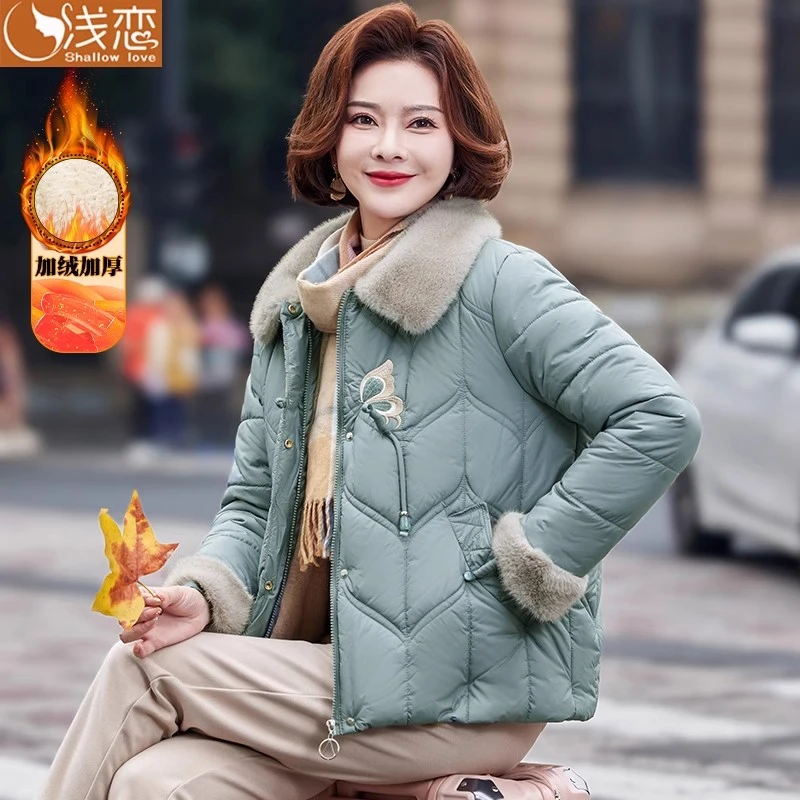 QianLian/浅恋冬季新款加绒加厚棉服外套新中式短款中老年妈妈装