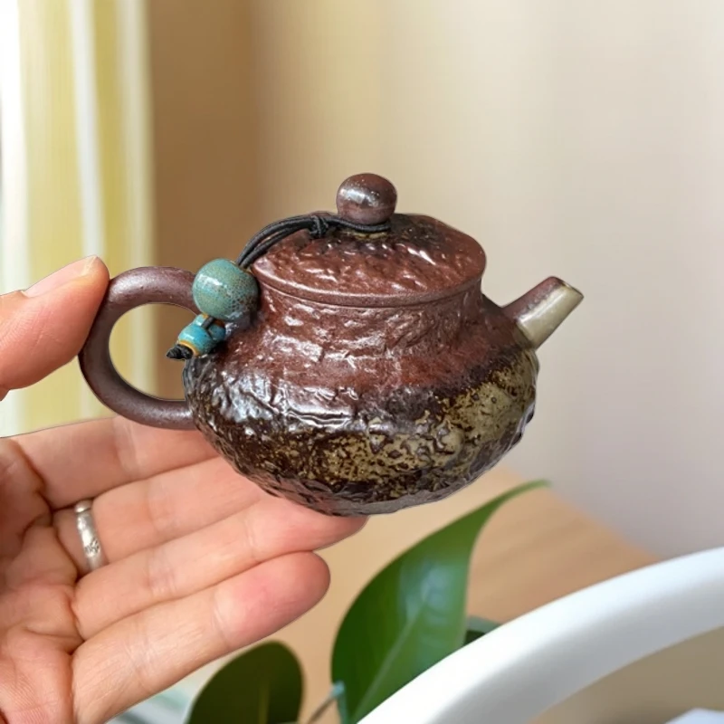 （素）粗陶仿生壶120mI   原矿老岩泥泡手抓纹路茶壶仿古壶复古