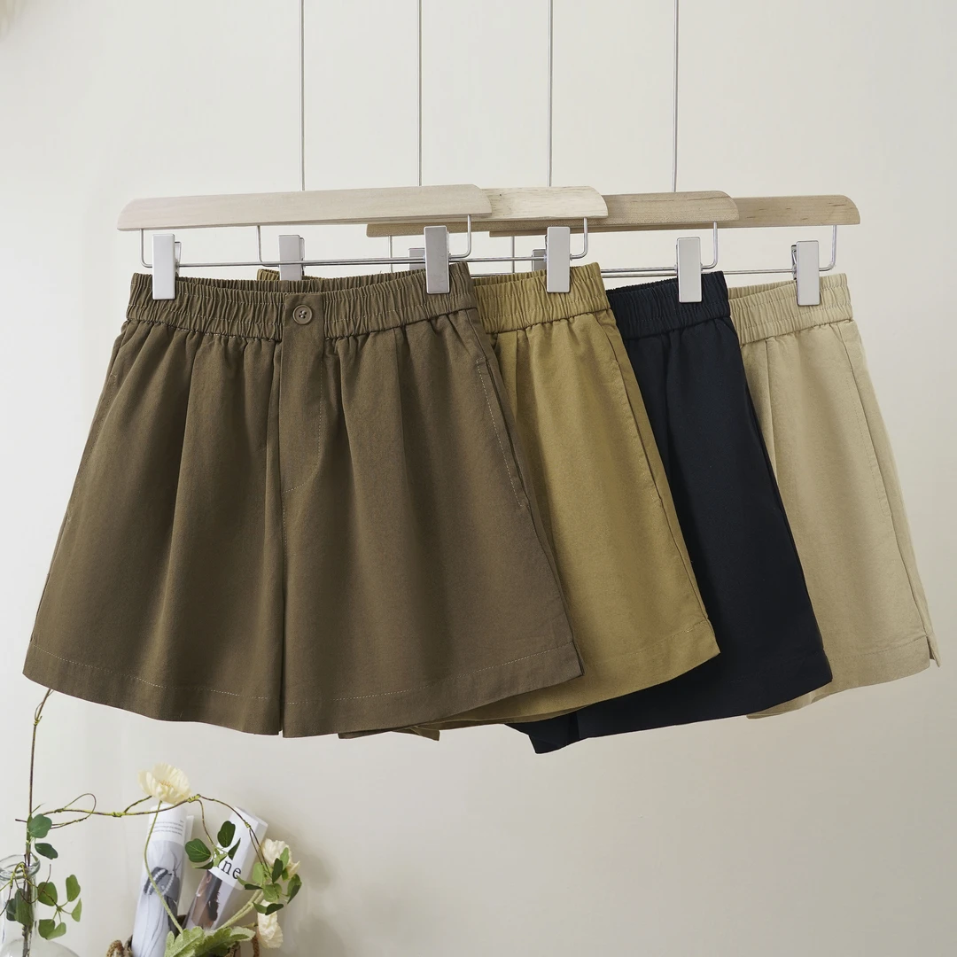 夏季薄款水洗棉阔腿四分裤女宽松大码高腰显瘦百搭休闲短裤2024