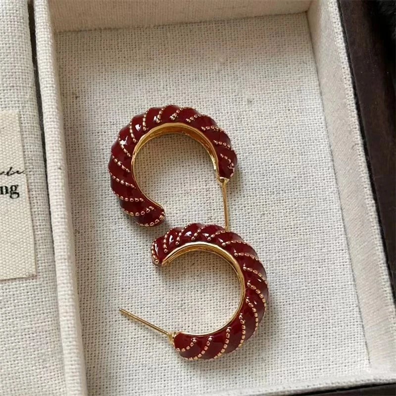 铜合金亚克力耳饰 【维维】滴油工艺 复古螺纹C字圈耳环WW 9676