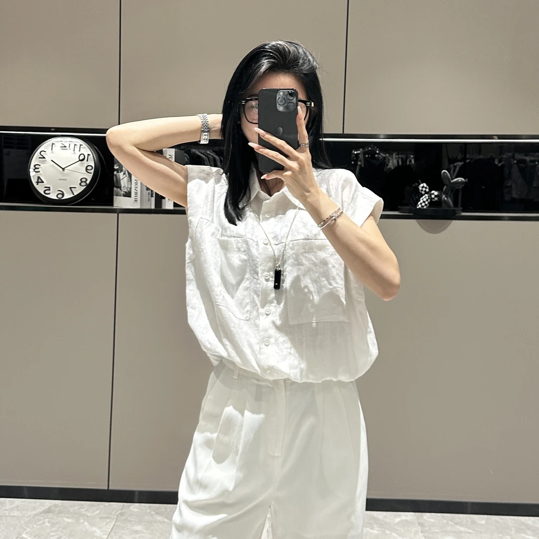 【锦儿精选】2024新款小众设计款气质大口袋无袖衬衫马甲SV5264