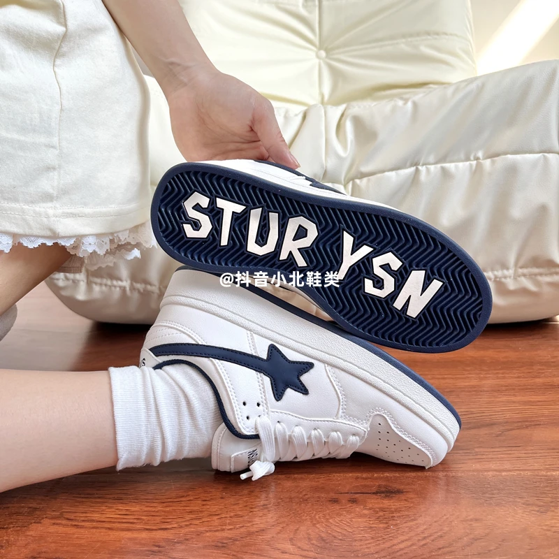 小众原创白深蓝休闲板鞋女ins潮学生百搭平底小白鞋2024秋季新款