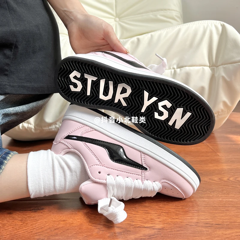 韩版浅粉色厚底面包鞋女ins潮小众百搭拼色休闲板鞋2024秋季新款