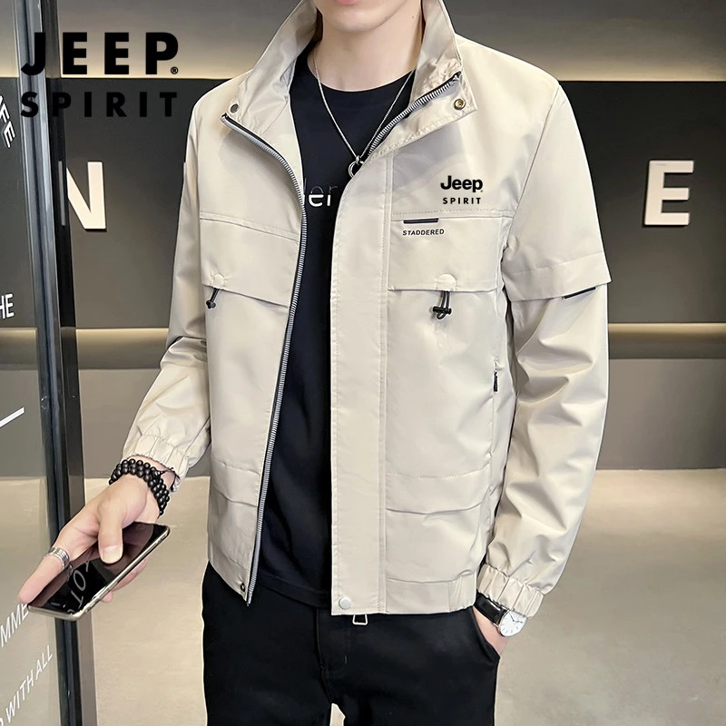 JEEP吉普男士外套春秋季新款潮流宽松休闲工装修身夹克上衣服