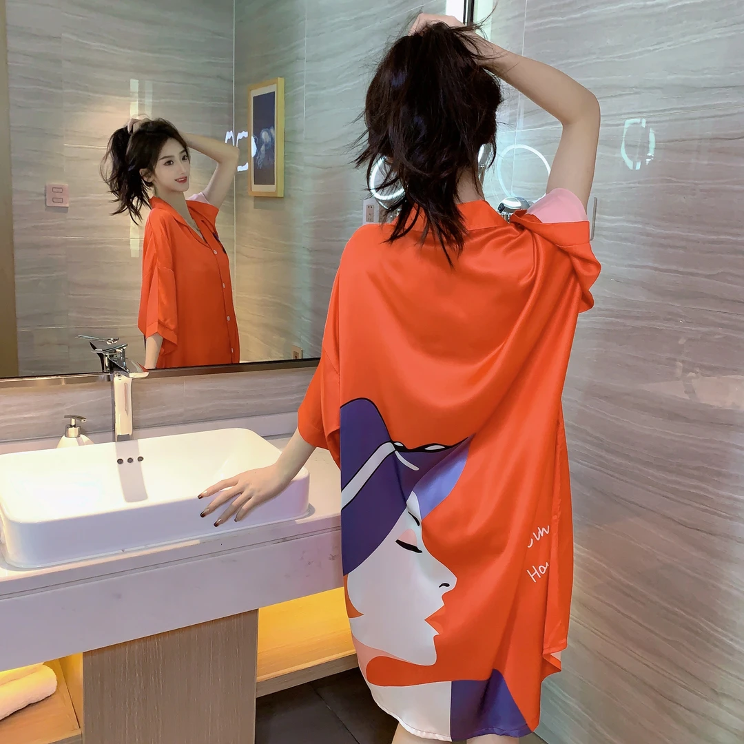 冰雪丝睡衣紫色帽子女孩家居服衬衫睡裙可外穿