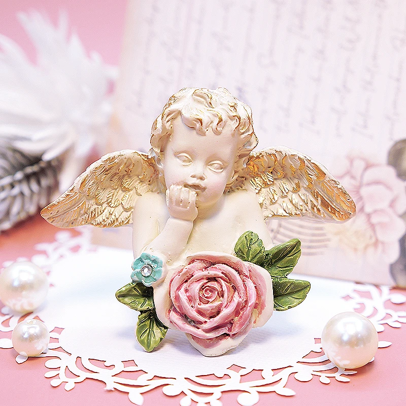 桃乐西 外贸新款创意韩式树脂天使玫瑰镶钻冰箱贴磁贴3d立体北欧
