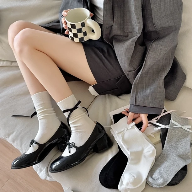 【月下舞曲】侧边蝴蝶结｜秋冬百搭ins潮日系甜美芭蕾舞风堆堆无骨袜