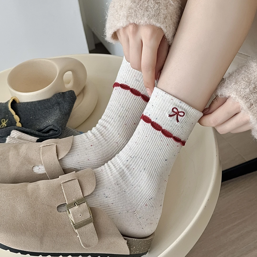 【少女执事】蝴蝶结｜秋冬百搭ins潮甜美花边日系学院保暖点子纱棉袜