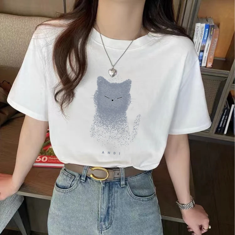 纯棉短袖T恤女2025半袖清新印花轻奢圆领重工色男女通勤吉檀三月