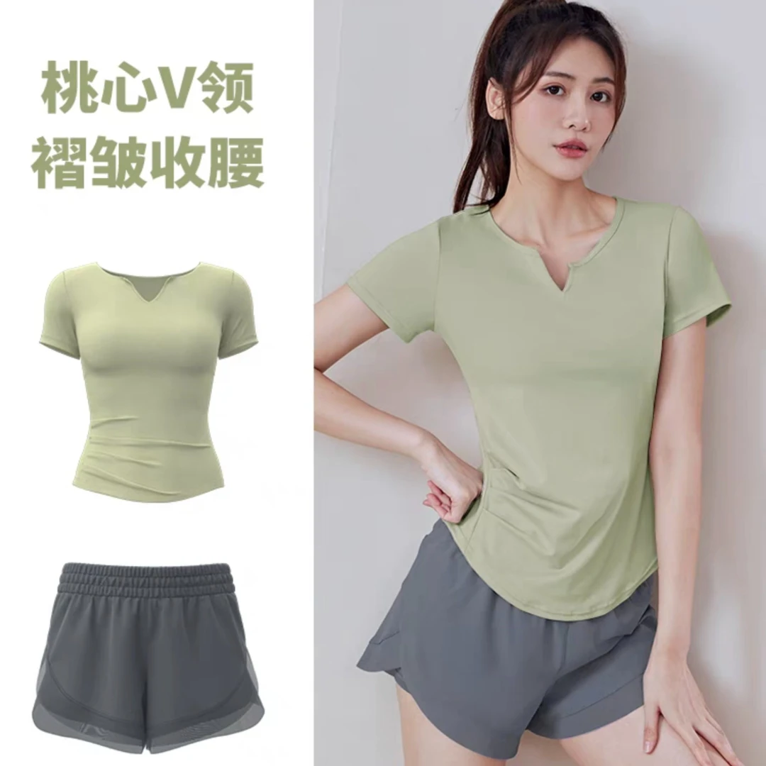 瑜伽服女2023年夏季薄新款运动短袖短裤专业跑步速干普拉提套装