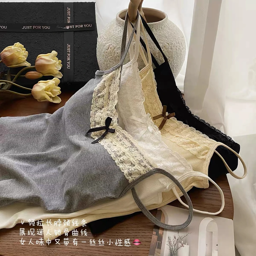 夏季新款芭蕾少女风百搭蕾丝时尚女士吊带美背韩版显瘦修身网红