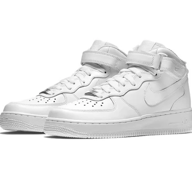 Nike/耐克空军一号女鞋中帮魔术贴春秋AF1运动板纯白DD9625-100