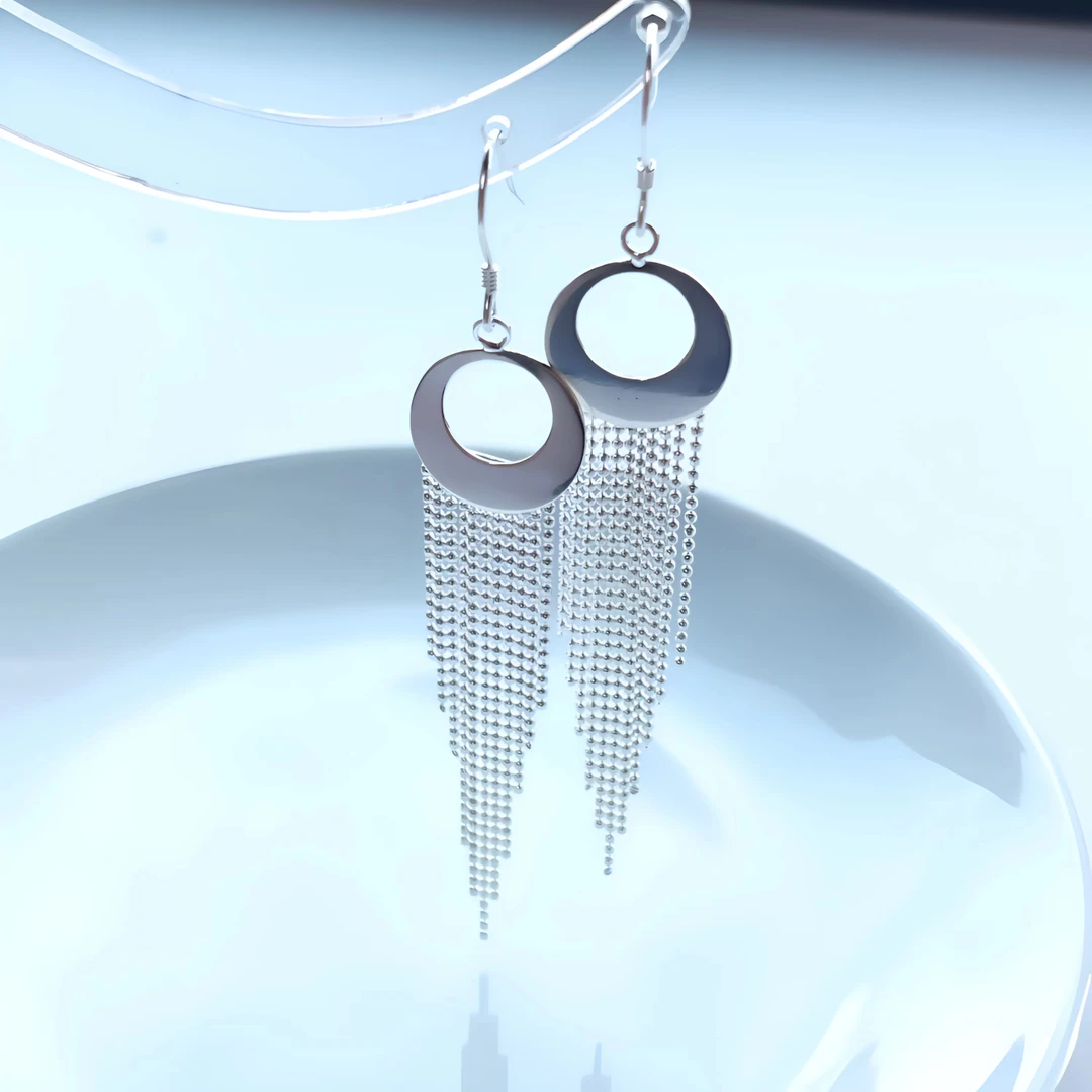 足银耳饰 足银耳饰流苏耳钩长款耳环轻奢设计穿搭银饰纯银气质女