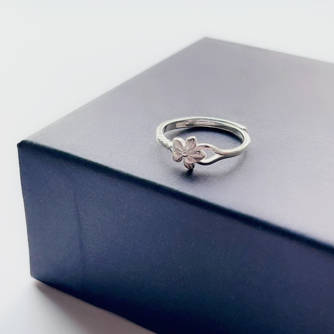 足银戒指 五瓣花活口可调节百搭时尚个性女士38好物高
