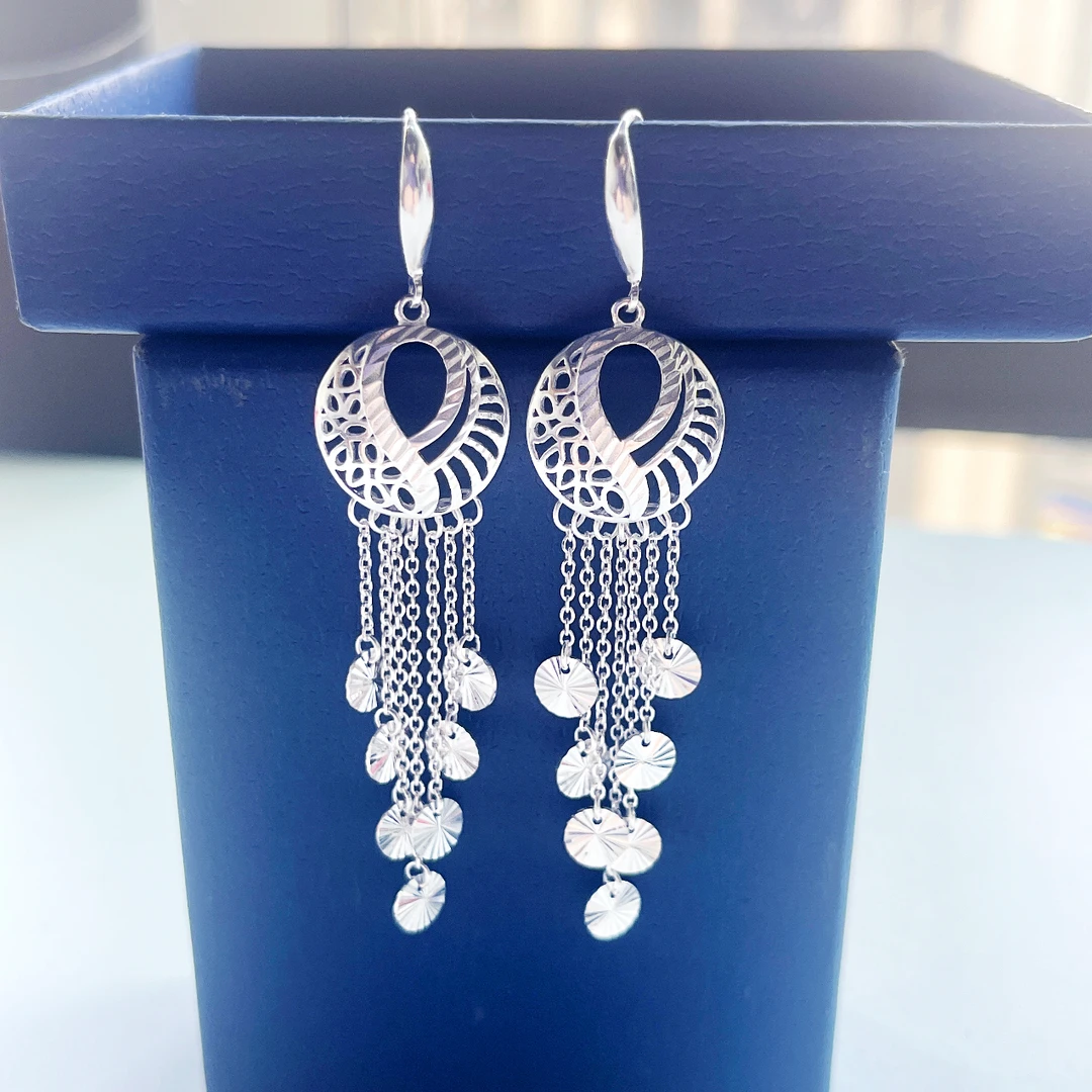 足银耳饰 复古民族风车花圈圈吊加粗耳钩手工百搭女士