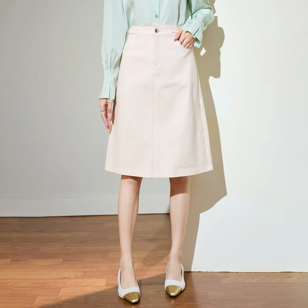 休闲商务通勤半身裙女秋季2024高腰时尚百搭趣味刺绣a字裙