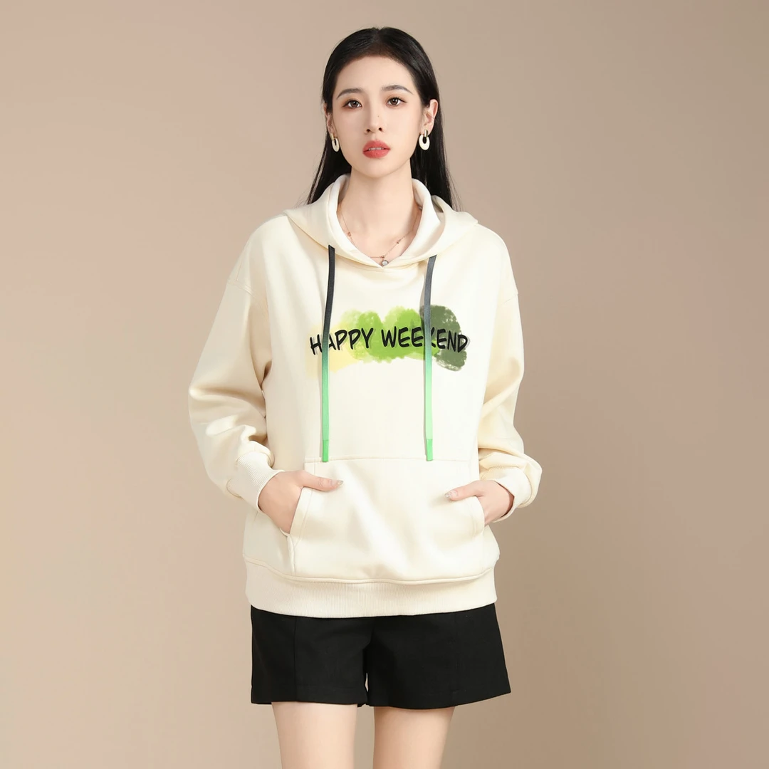【时尚字母印花】24冬款慵懒风连帽卫衣女宽松显瘦套头长袖上衣女