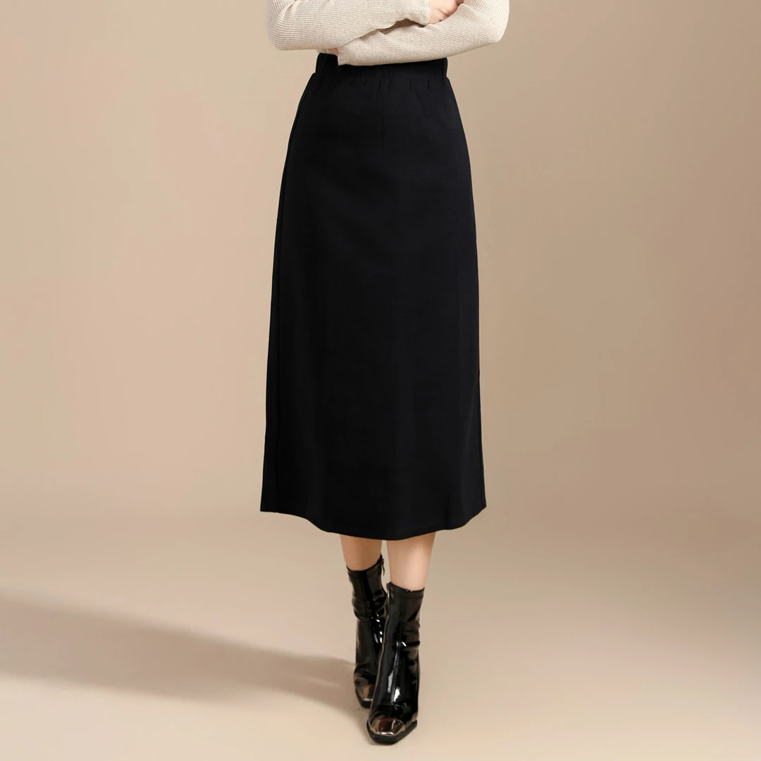 【通勤半裙】秋冬简约时尚通勤休闲百搭开衩直筒中长款女式半身裙