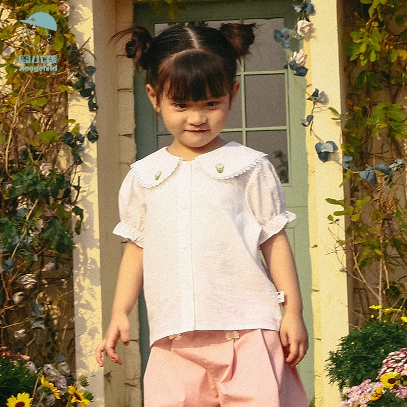 囧小孩女童纯棉短袖衬衫夏装中小儿童娃娃翻领衬衣韩版潮XGC43031