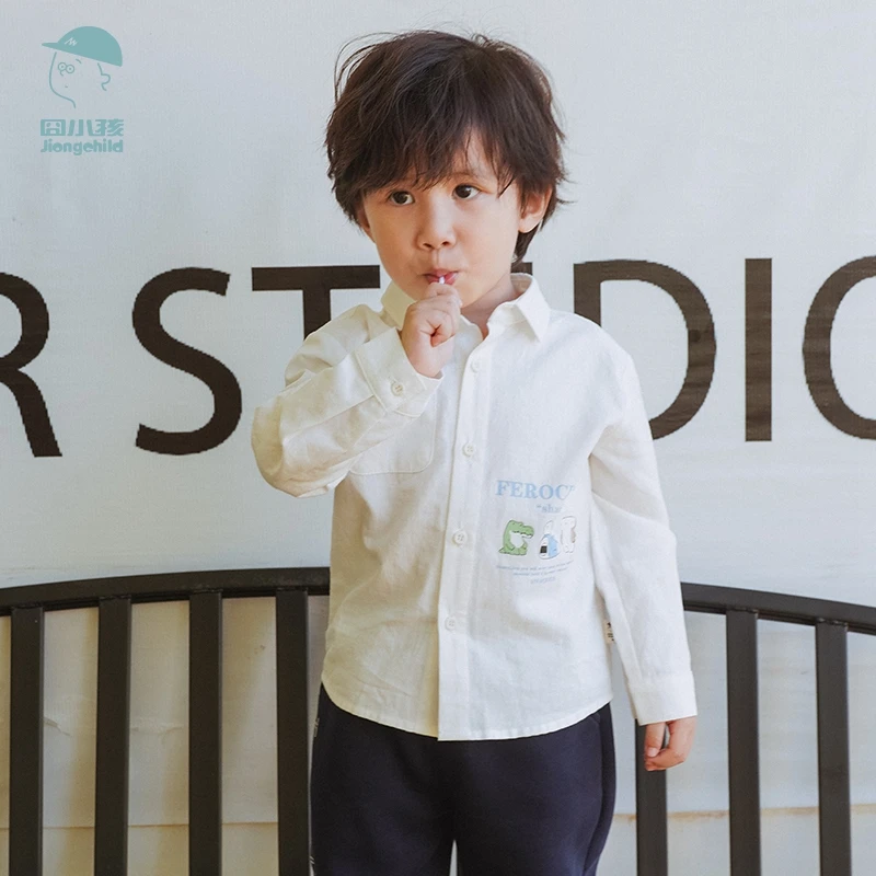 品牌男童纯棉儿童白色衬衫秋装新款小童长袖衬衣潮XBC35406