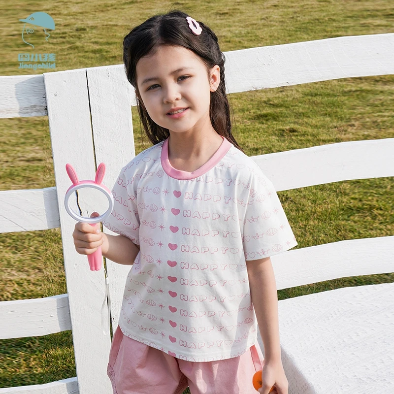 品牌女童T恤短袖夏印花字母小童打底上衣儿童半袖体恤DGT43089