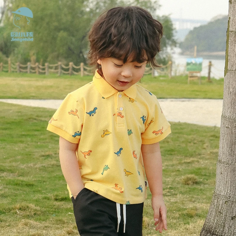 品牌男童短袖2024夏款卡通印花T恤帅气翻领上衣XBP43217