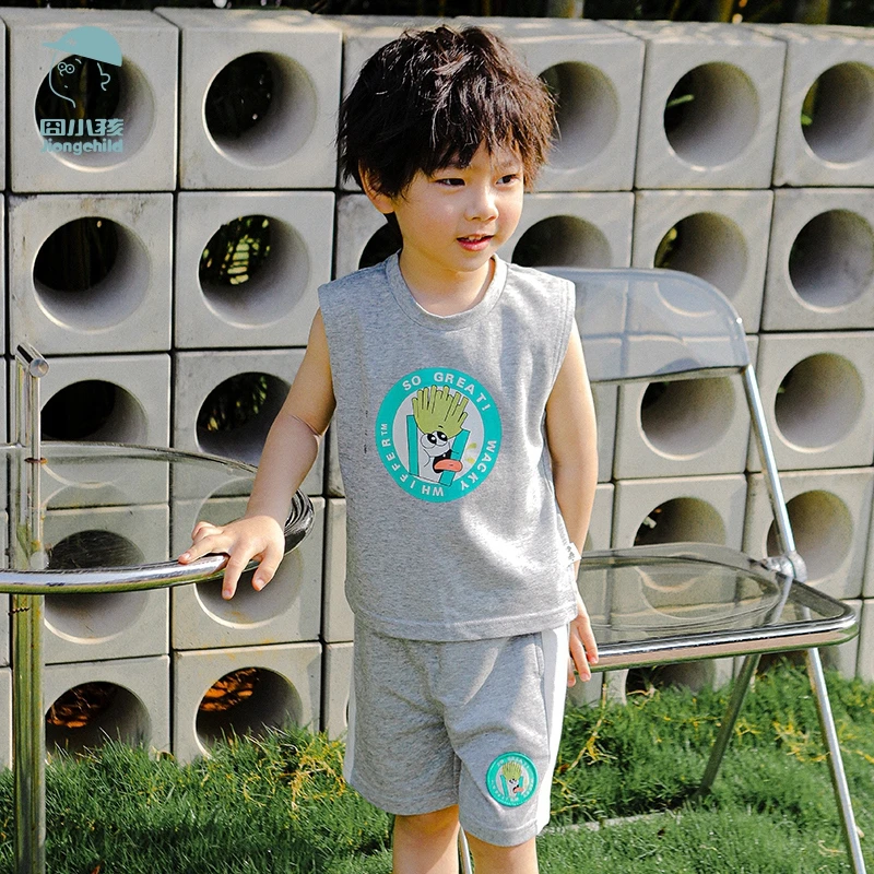 品牌男童睡衣夏季薄款儿童小男孩夏款背心家居服套装XBS33572