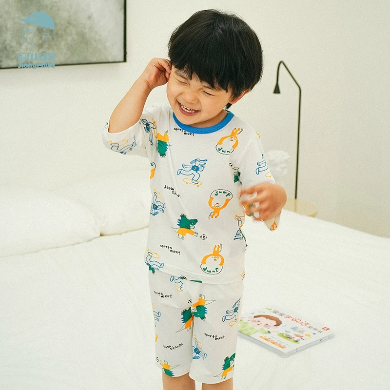 品牌儿童纯棉睡衣男女童宝宝夏薄款短袖套装卡通家居服XBS43500