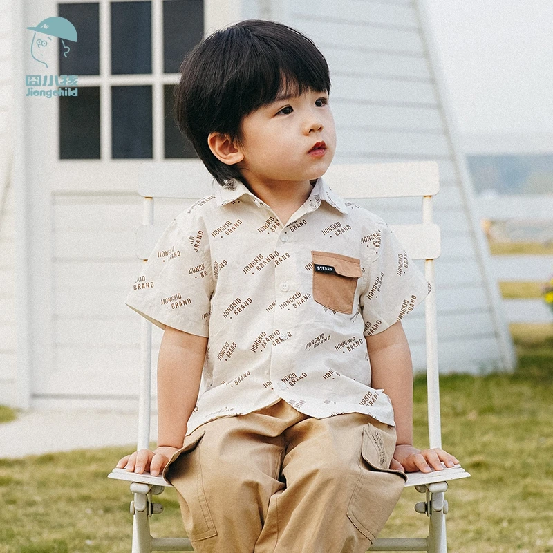 品牌潮款童装男童短袖衬衫衣夏儿童中小童宝宝印花字母XBC43275