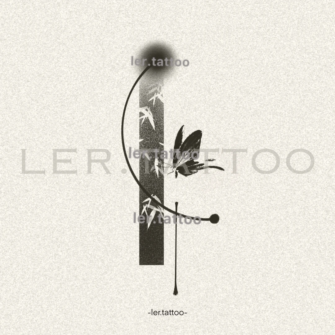 ler.tattoo|新中式|草本纹身贴|戏蝶游竹|5张包邮