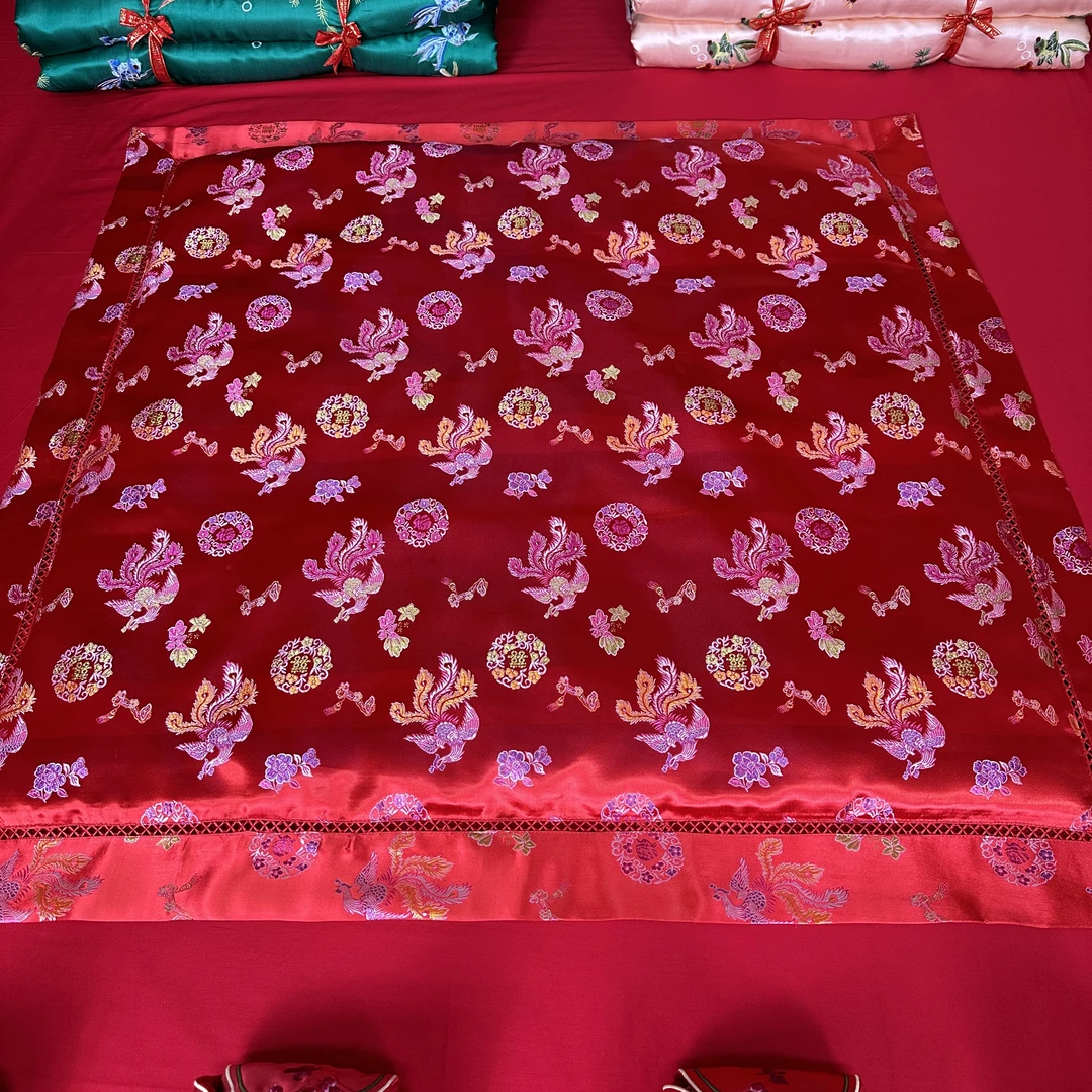 【坐福被-基础款】结婚喜庆红色坐福被花开富贵绸缎镂空婚庆手工