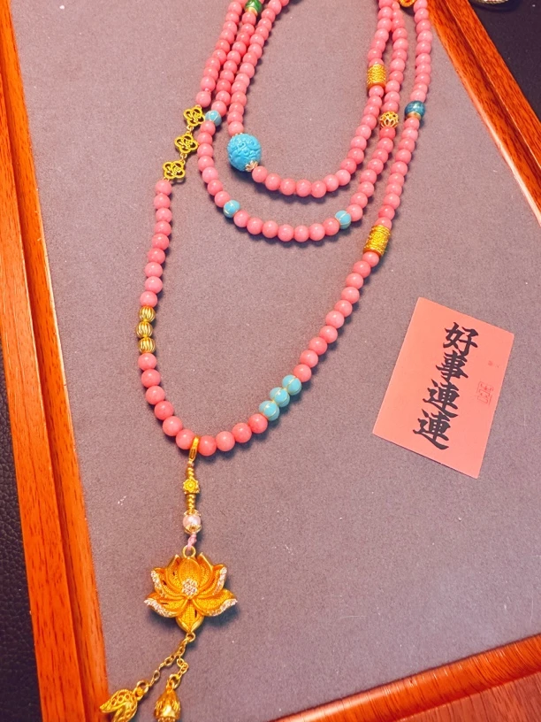 铜合金仿水晶项链 粉澳宝斜挎链复古民族风精美气质项链1.3米