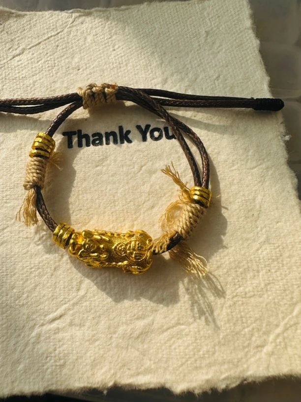 铜合金手链 手工可调节皮手绳貔貅盘缠手链金色饰品男女同款