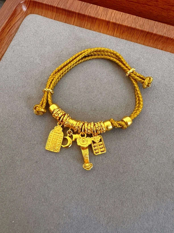 铜合金手链 新中式国潮风古法珐琅彩秤心如意小财神钱串儿盘缠