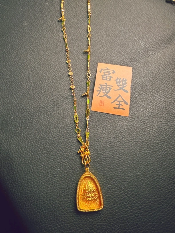 铜合金珐琅项链 三角黄财神项链新中式手工编织颈饰女金色古法