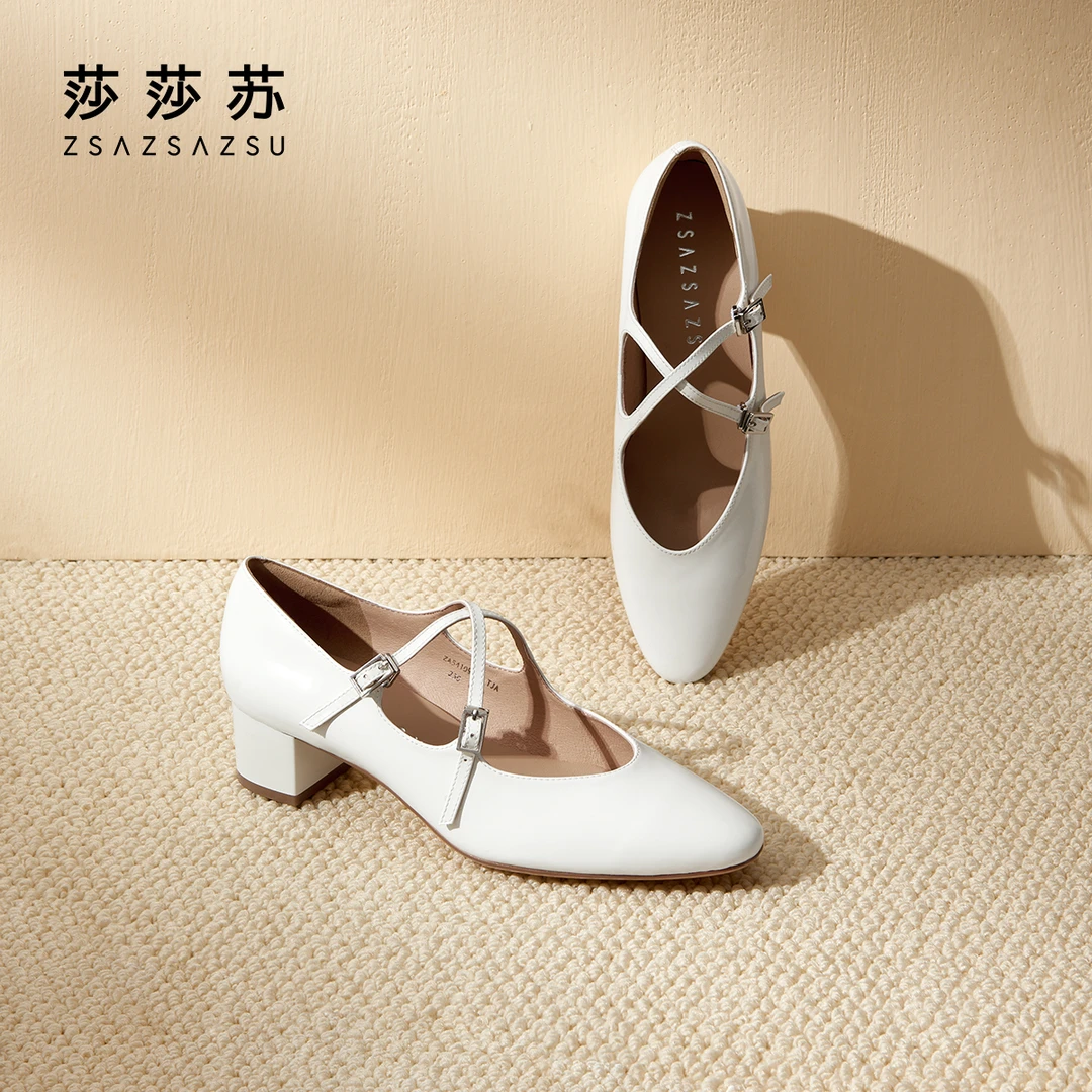 【芭蕾少女】莎莎苏新款方圆头粗跟玛丽珍女鞋法式芭蕾鞋ZA54109-13