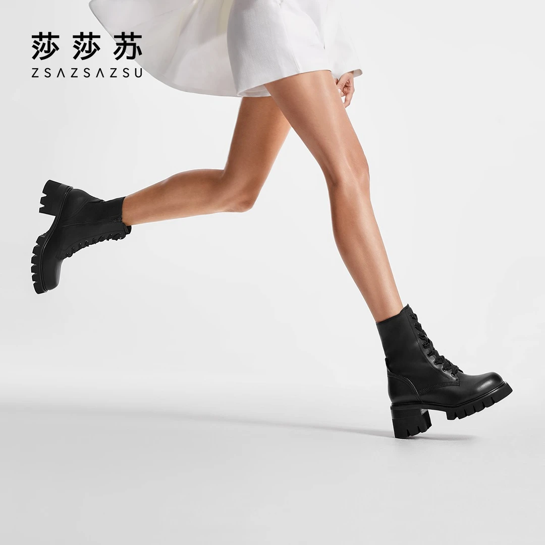 【朋克少女】莎莎苏秋冬厚底高筒时尚中筒马丁靴粗跟短靴ZA32526-40