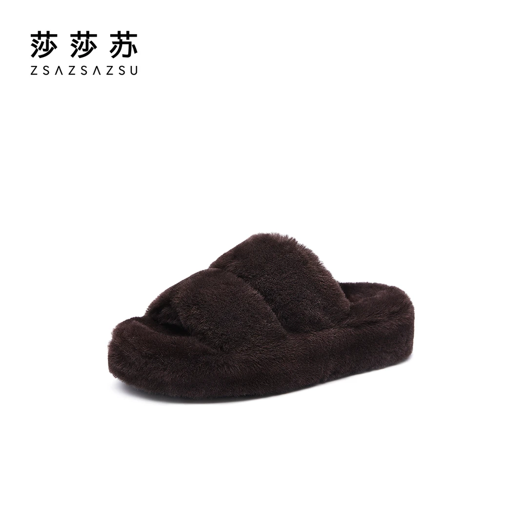 莎莎苏2023春厚底时尚羊毛皮拖鞋一脚蹬毛毛拖鞋外穿潮ZA43186-40