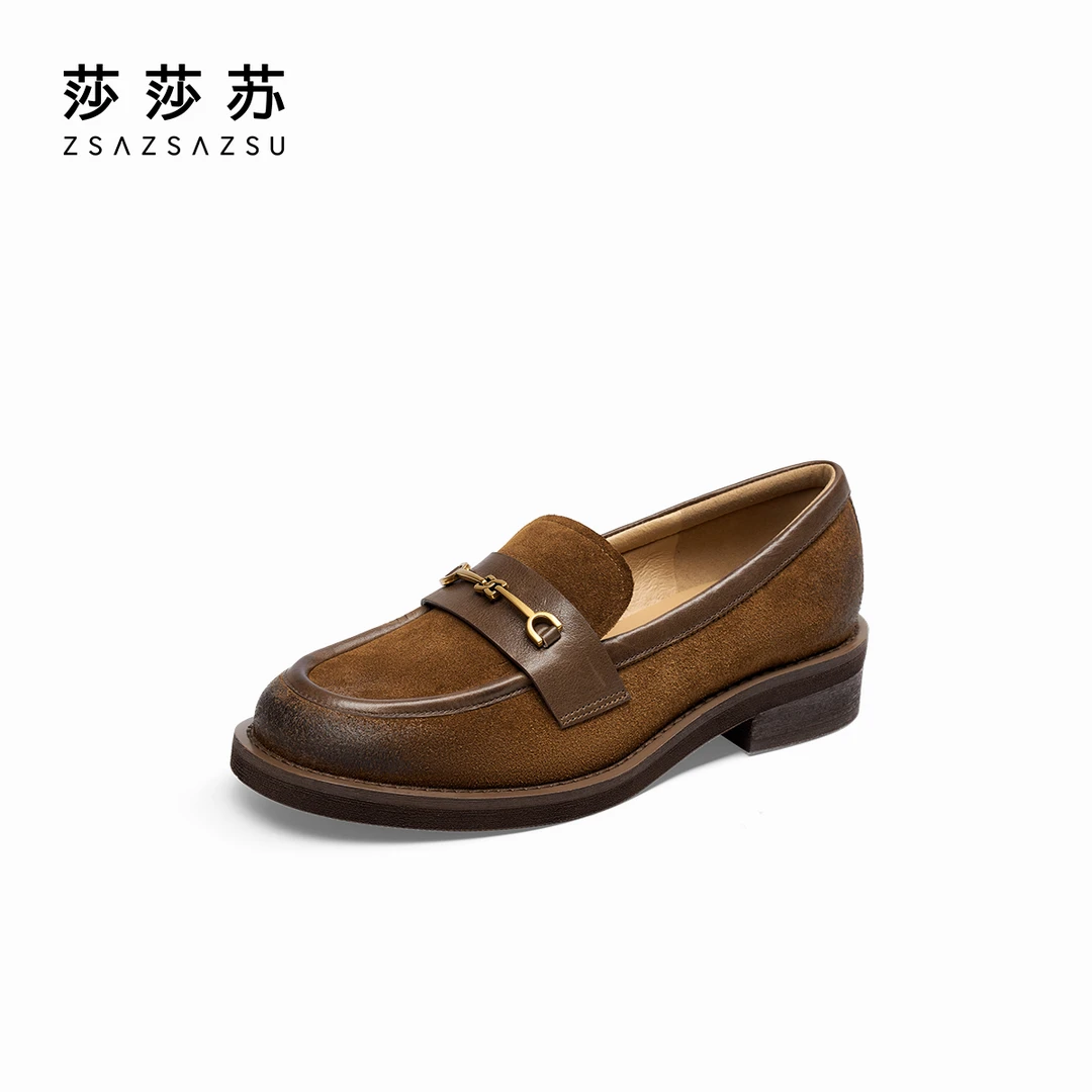 常青藤莎莎苏秋冬新款雅丹风复古乐福鞋英伦风女小皮鞋ZA54507-44