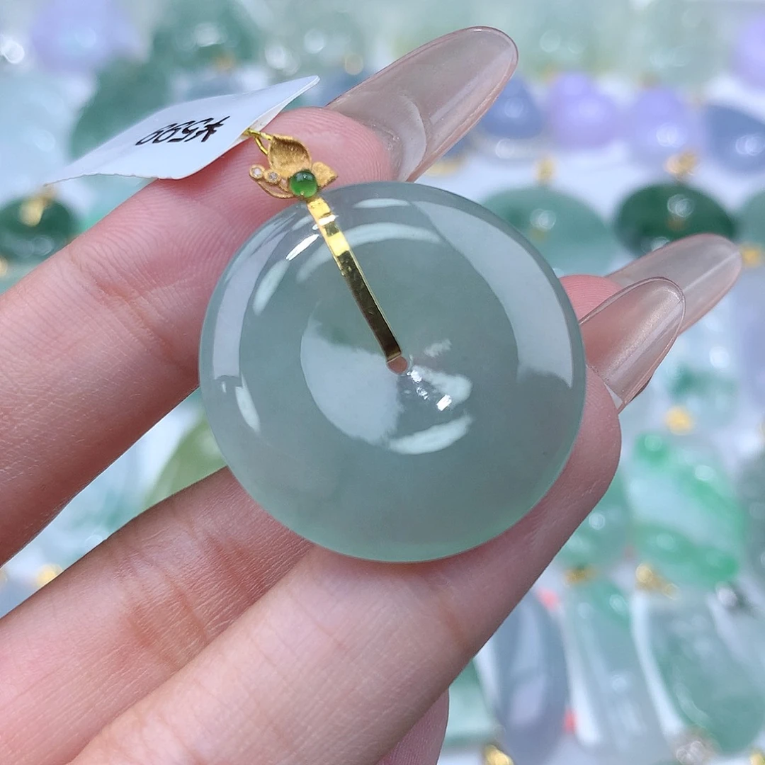 翡翠颈饰18K金镶嵌平安扣