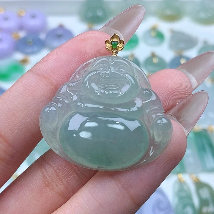 翡翠颈饰18K金镶嵌佛公