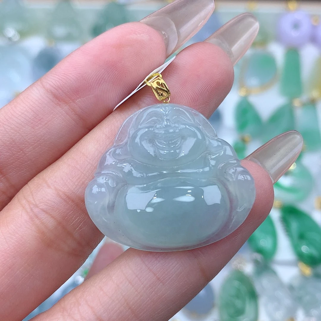 翡翠颈饰18K金镶嵌佛公