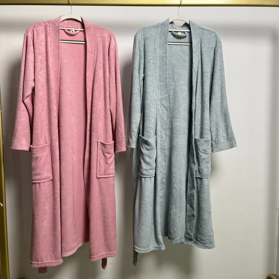 B7602 多花色多款式春秋季毛巾布料长袖家居睡袍(无腰带)