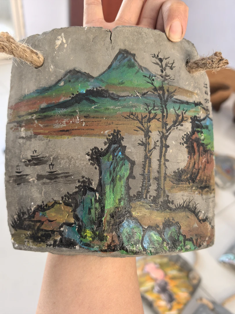 纯手绘老瓦片挂画丙烯画瓦片