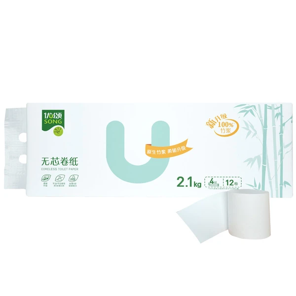 优颂100%竹纤维4层无芯卫生纸 12卷