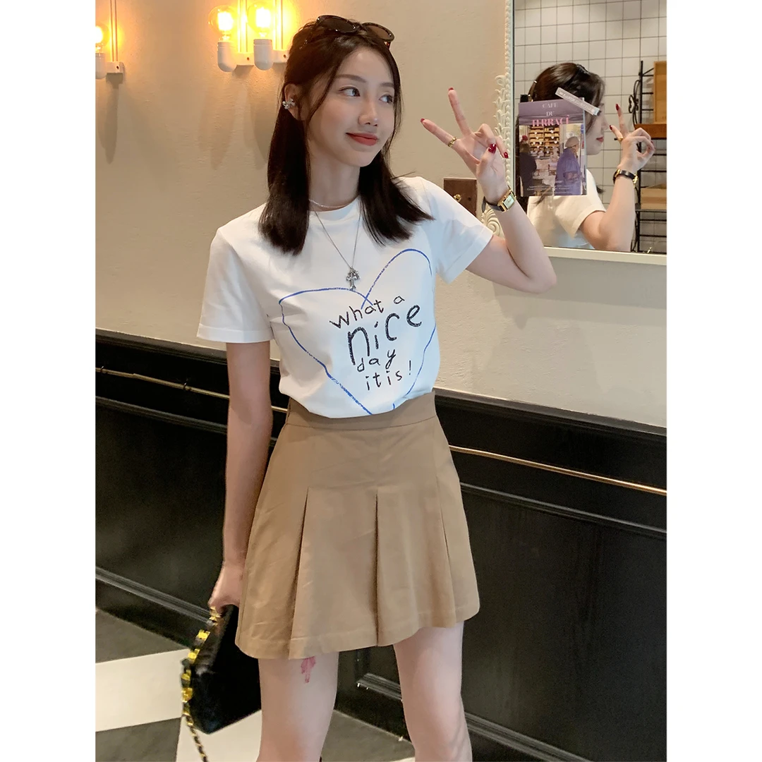【半身裙】xxoossoo 卡其压褶半身裙女夏季新品A字裙