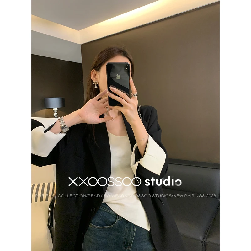 XXOOSSOO 气质出圈高级感翻袖廓形西装时尚休闲外套显瘦小个子